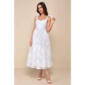 Lulus Beautifully Adored White Floral Burnout Tie-strap Midi Dress - Size L